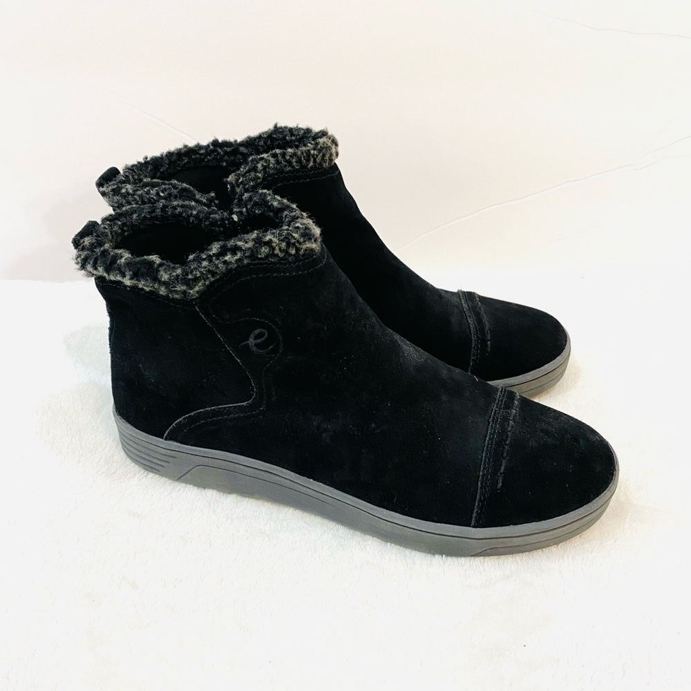 Easy Spirit Black Suede Leather Sneaker Booties with Faux Fur Lining size 8